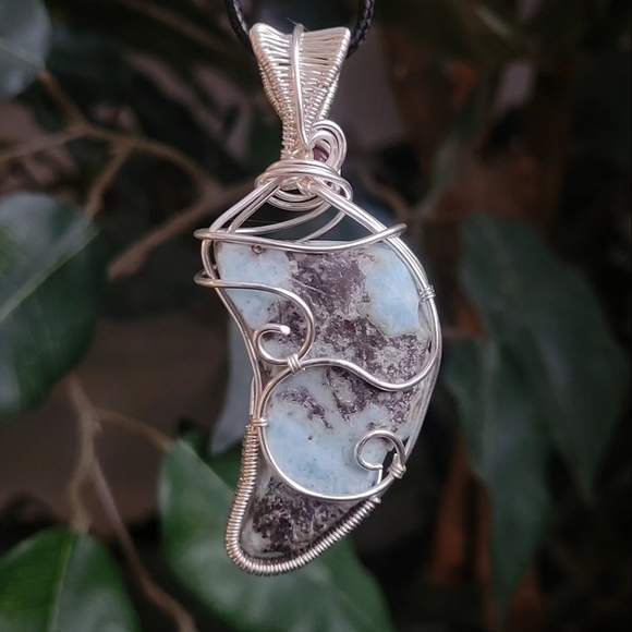 Handmade Larimar, Blue Apatite & Garnet Crystal Pendant - Picture 2 of 2